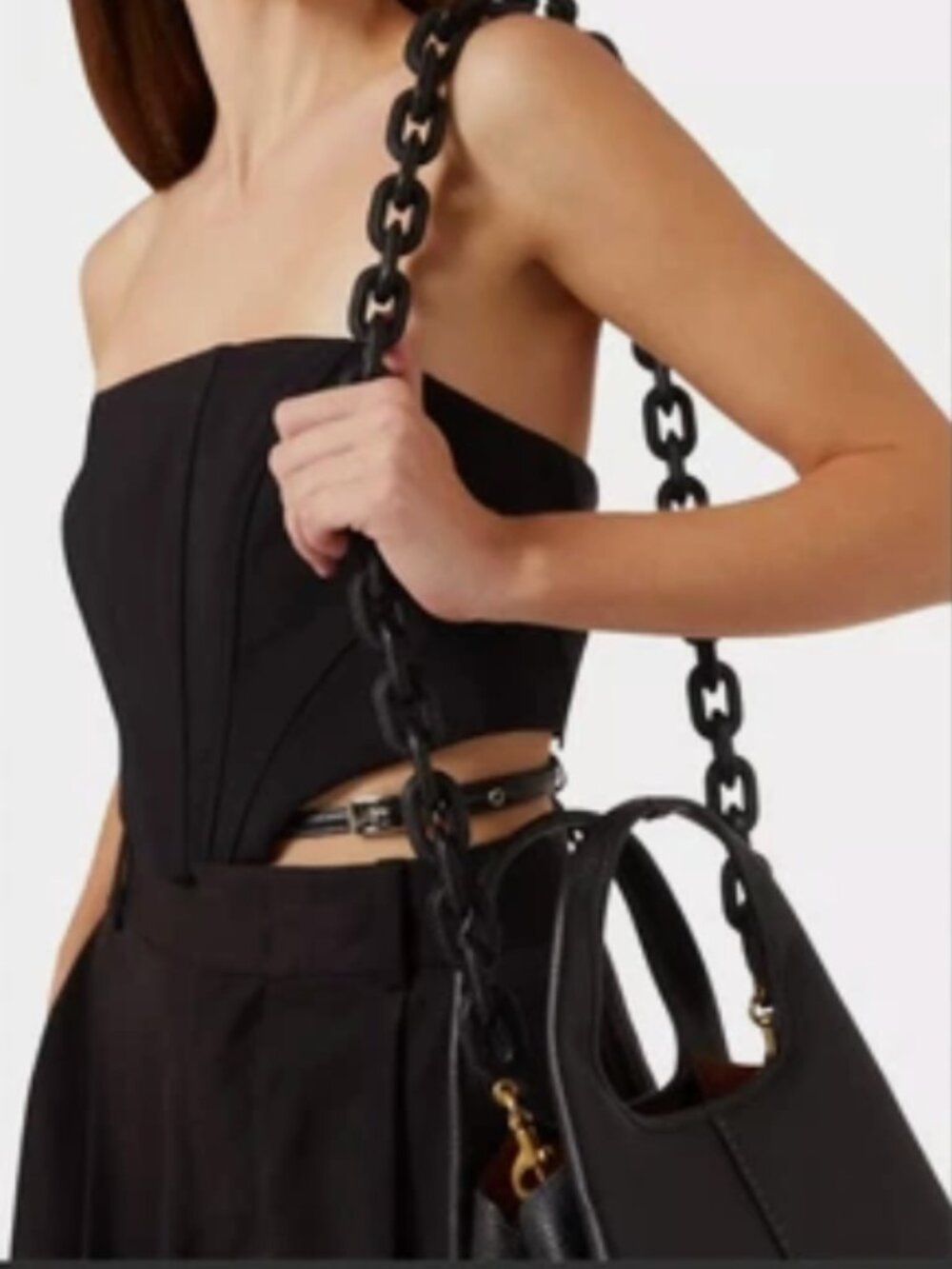 NWT COACH LONG BLACK LEATHER COVERED LINK CHAIN STRAP - Picture 11 of 13